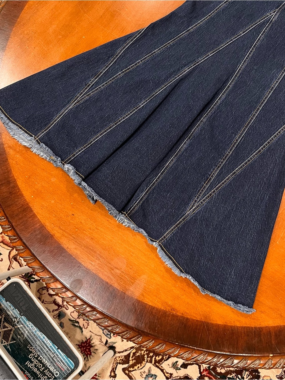 Pilcro x Anthropologie Fluted Denim Maxi Skirt Dark Wash 0 Stretch Seamed Jean - Picture 6 of 16